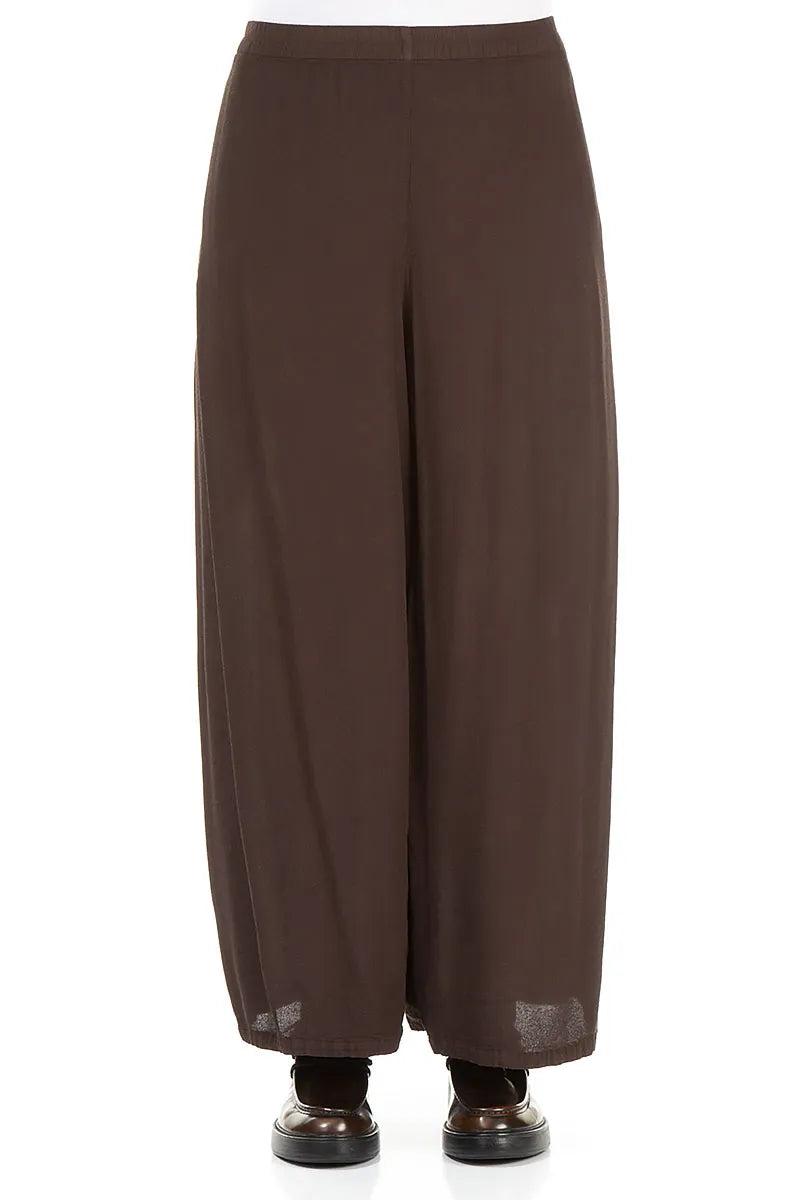 Wide Cropped Forest Brown Viscose Trousers