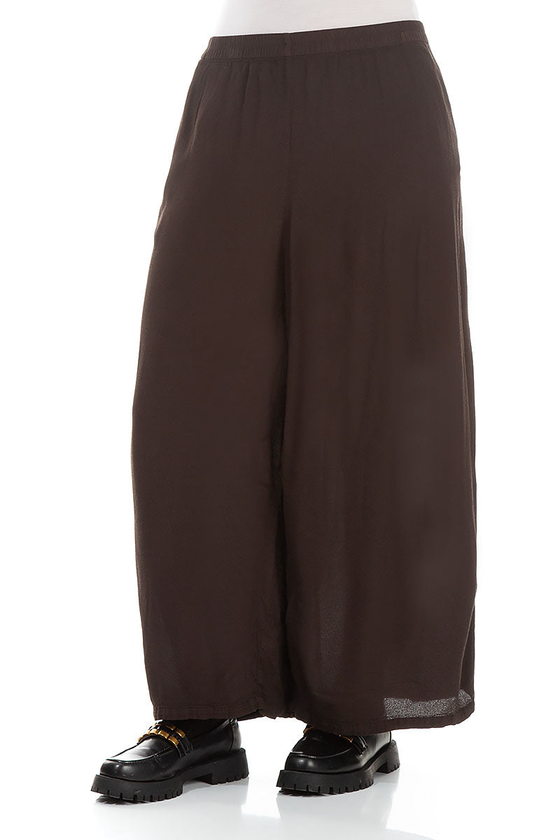 Wide Cropped Forest Brown Viscose Trousers 3