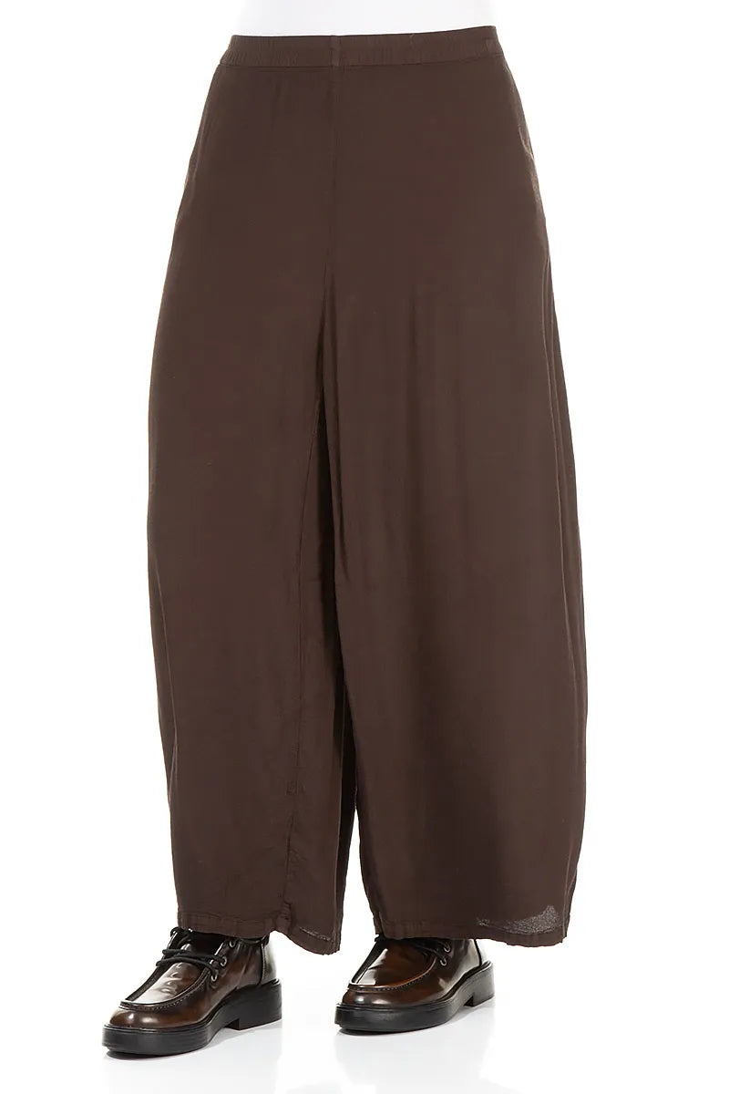 Wide Cropped Forest Brown Viscose Trousers