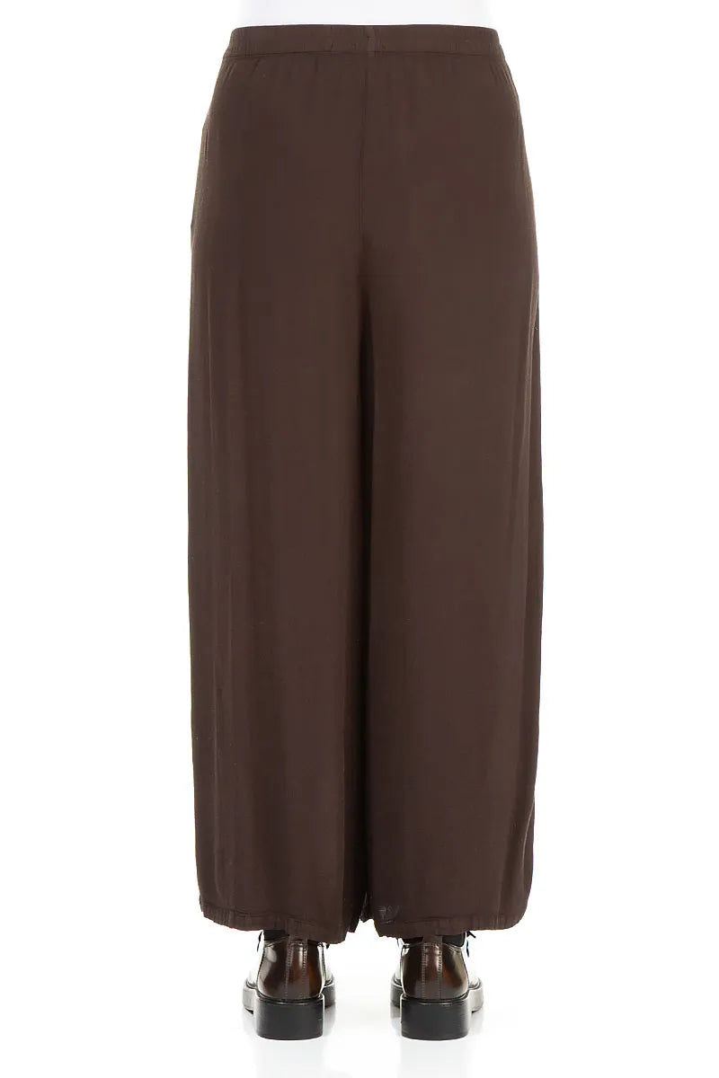 Wide Cropped Forest Brown Viscose Trousers