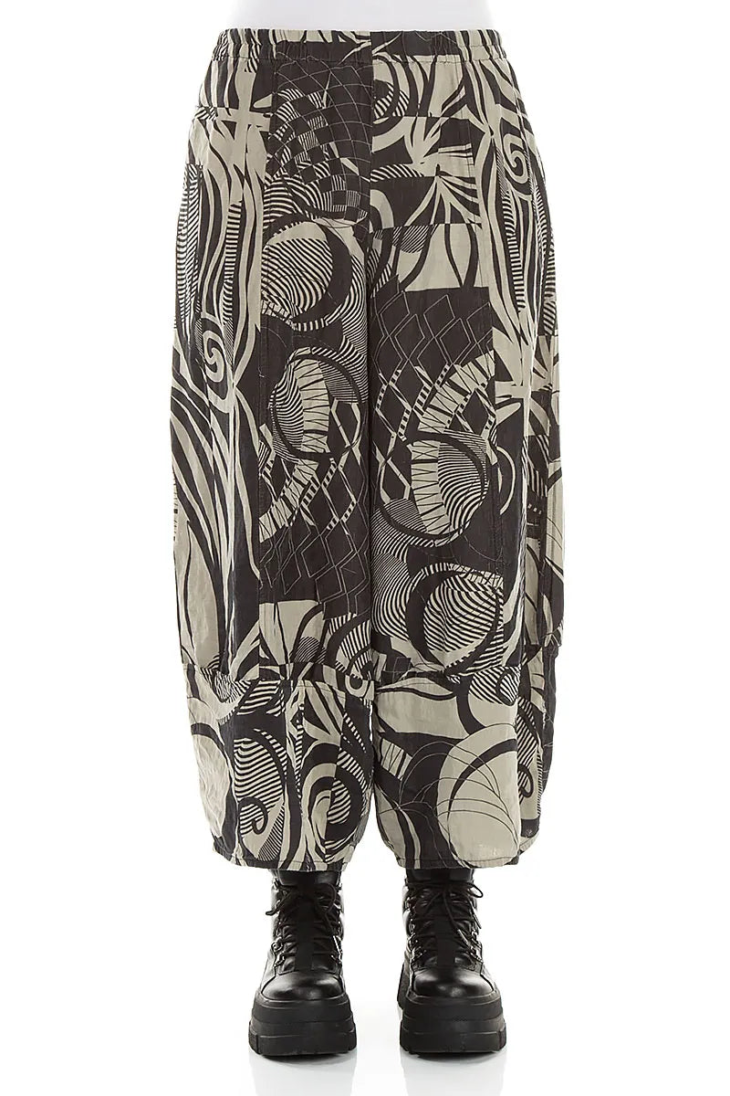 Wide Cropped Textured Olive Orbit Silk Linen Trousers