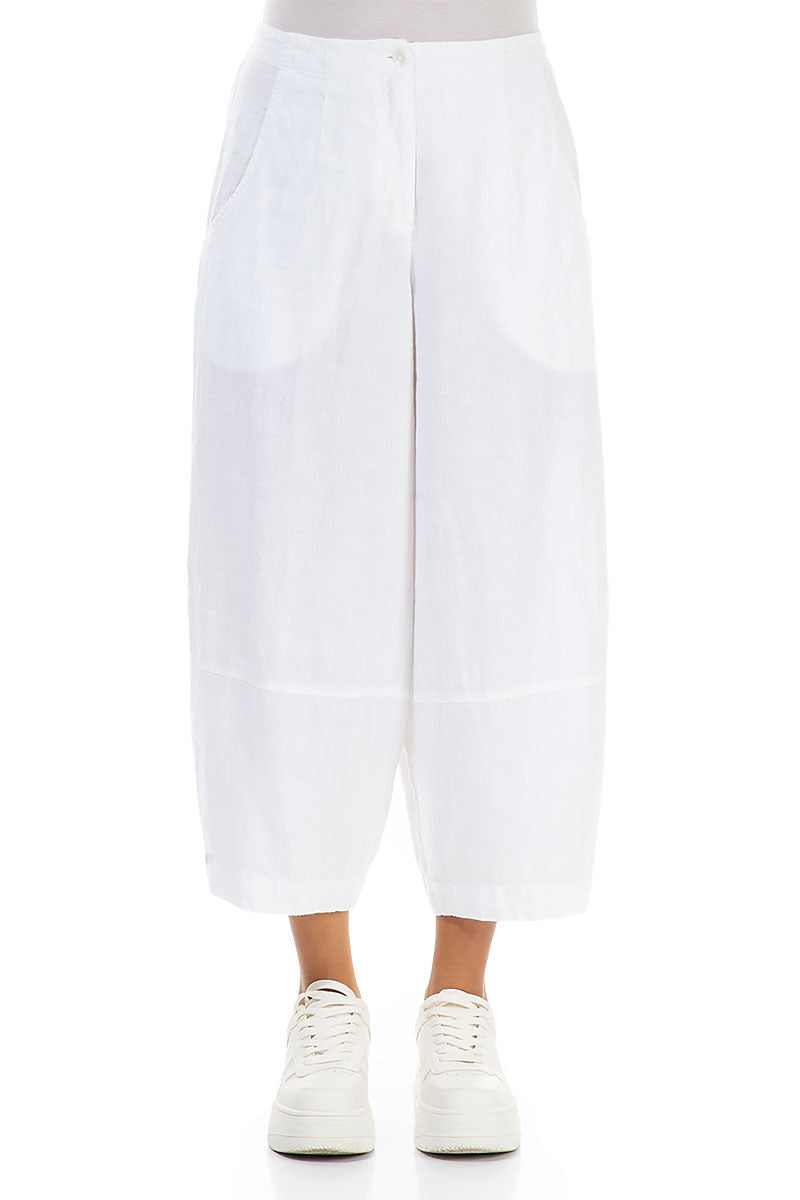 Wide Cropped White Linen Trousers 1