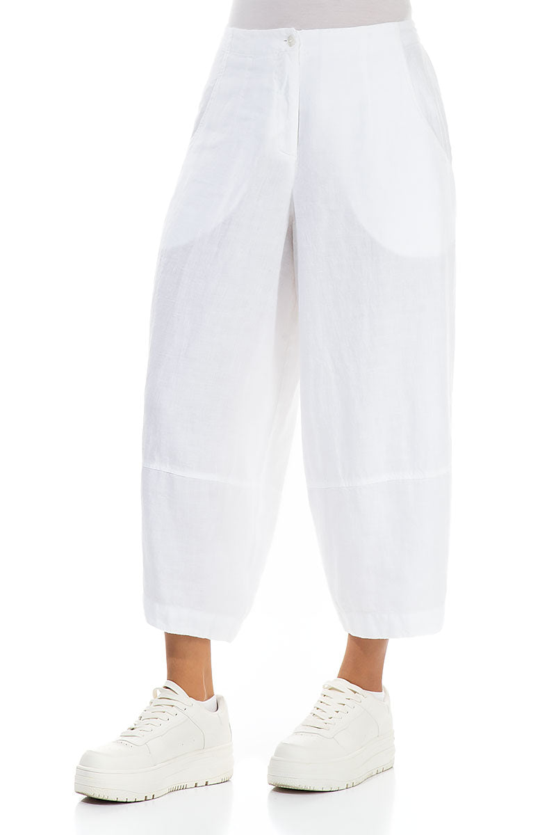 Wide Cropped White Linen Trousers 3