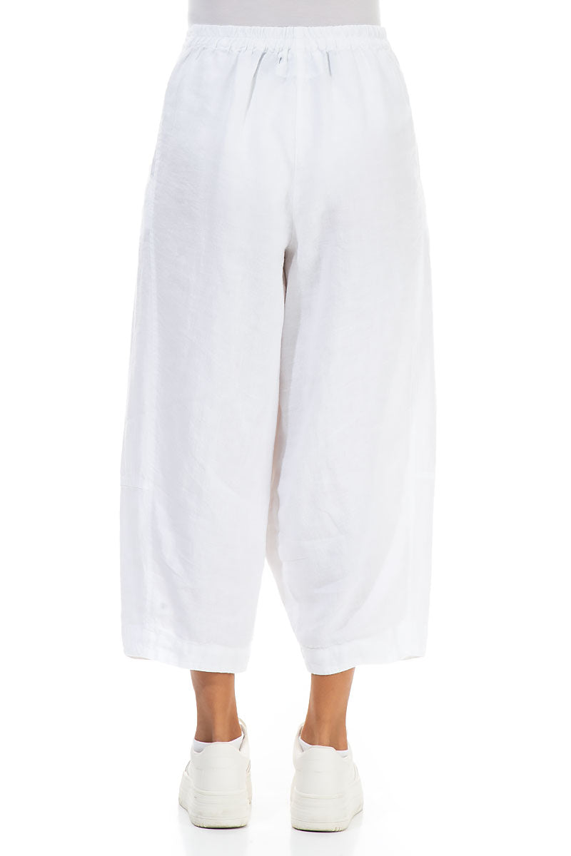 Wide Cropped White Linen Trousers 2