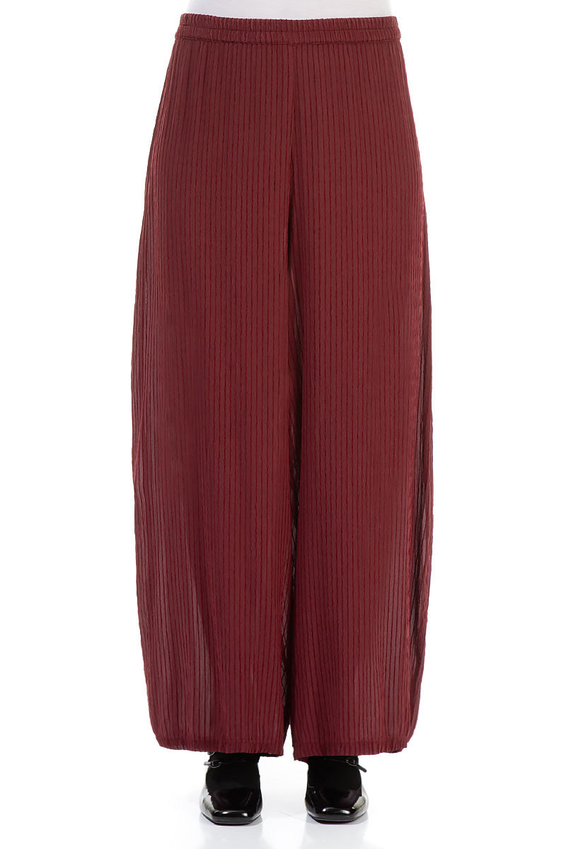 Wide Dark Red Silk Viscose Trousers 1