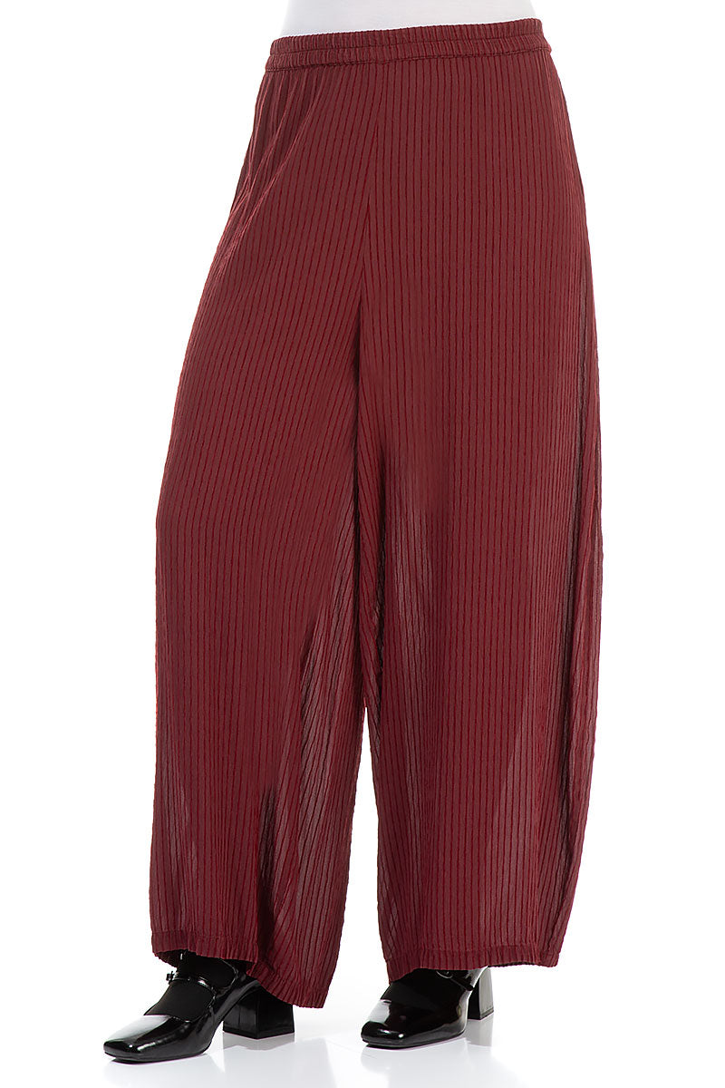 Wide Dark Red Silk Viscose Trousers 3