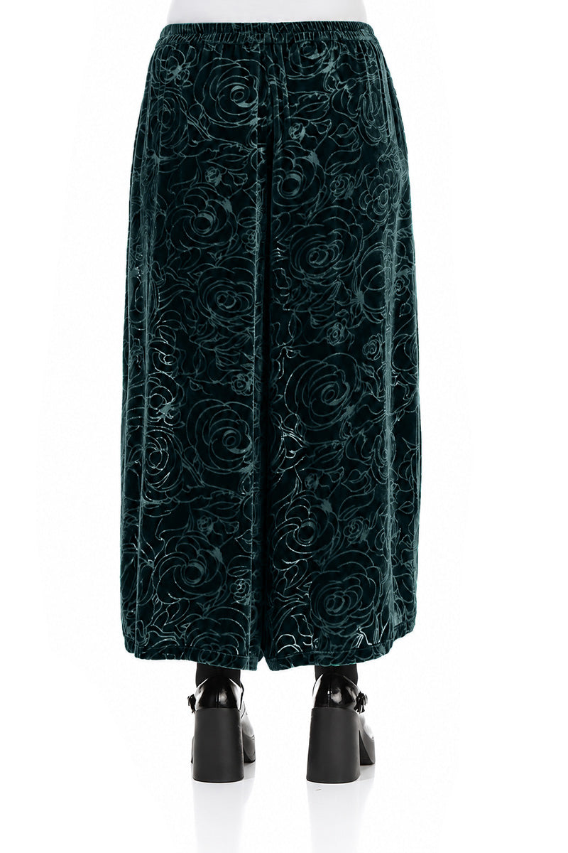 Wide Devoré Roses Deep Turquoise Silk Velvet Trousers