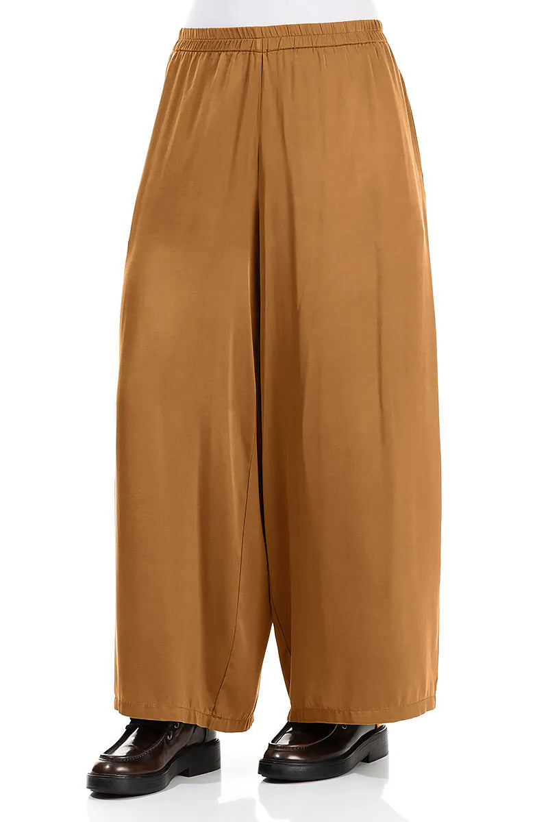 Wide Leg Aged Copper Silk Trousers 3