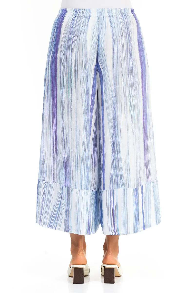 Weite Beinbündchen Blau Gestreifte Leinen Culottes