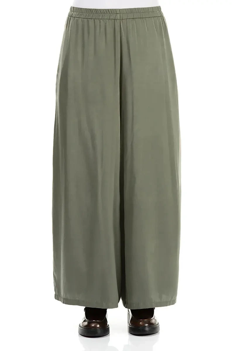 Wide Leg Forest Mist Silk Trousers 1
