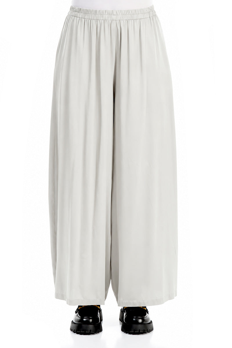 Wide Leg Pearl Grey Silk Trousers