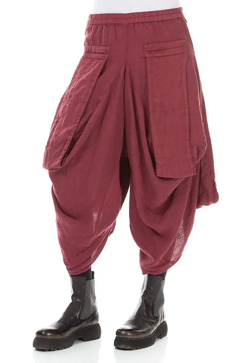 Wide Leg Pockets Antique Ruby Linen Trousers 3