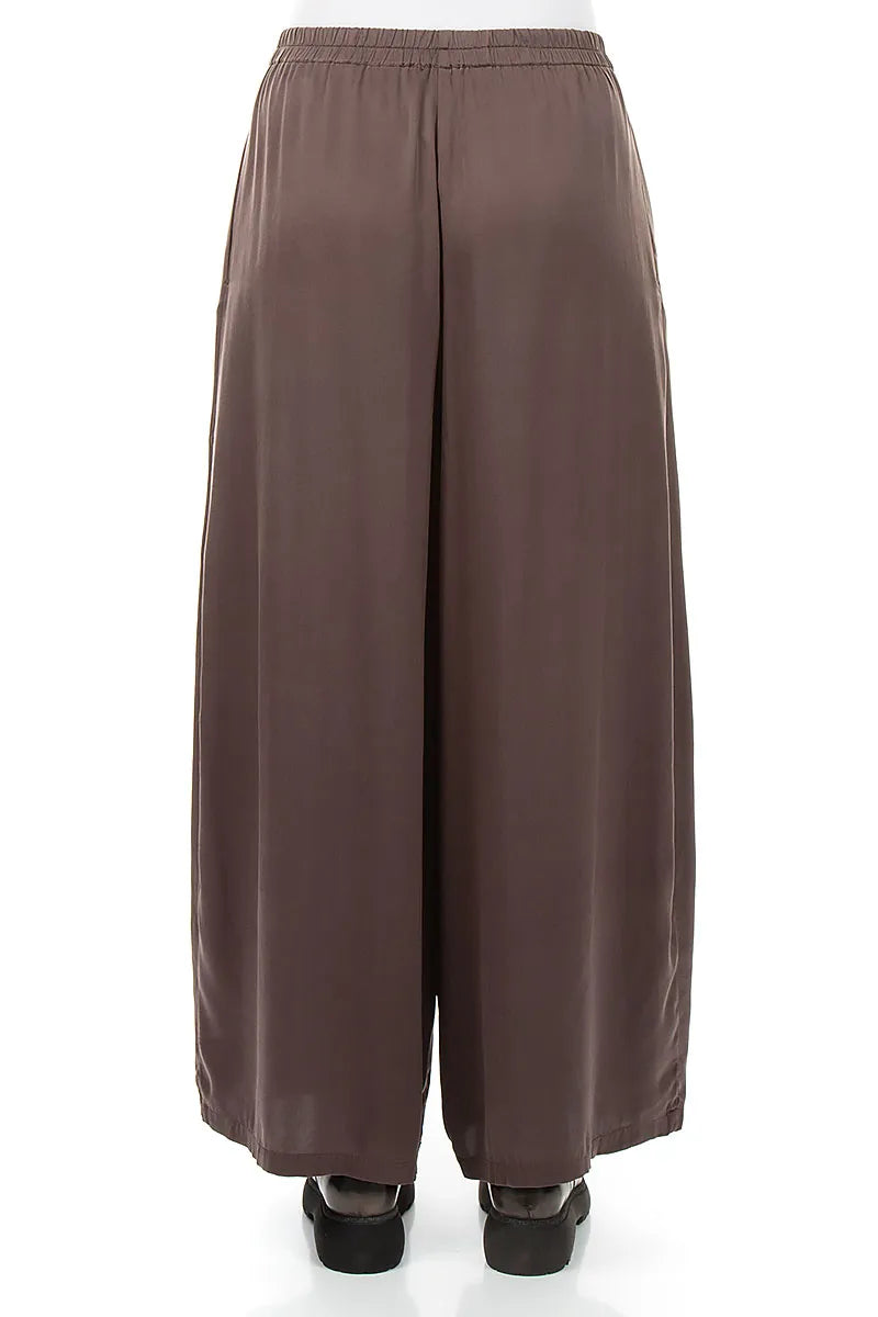 Pantalon large brun truffe en Soie