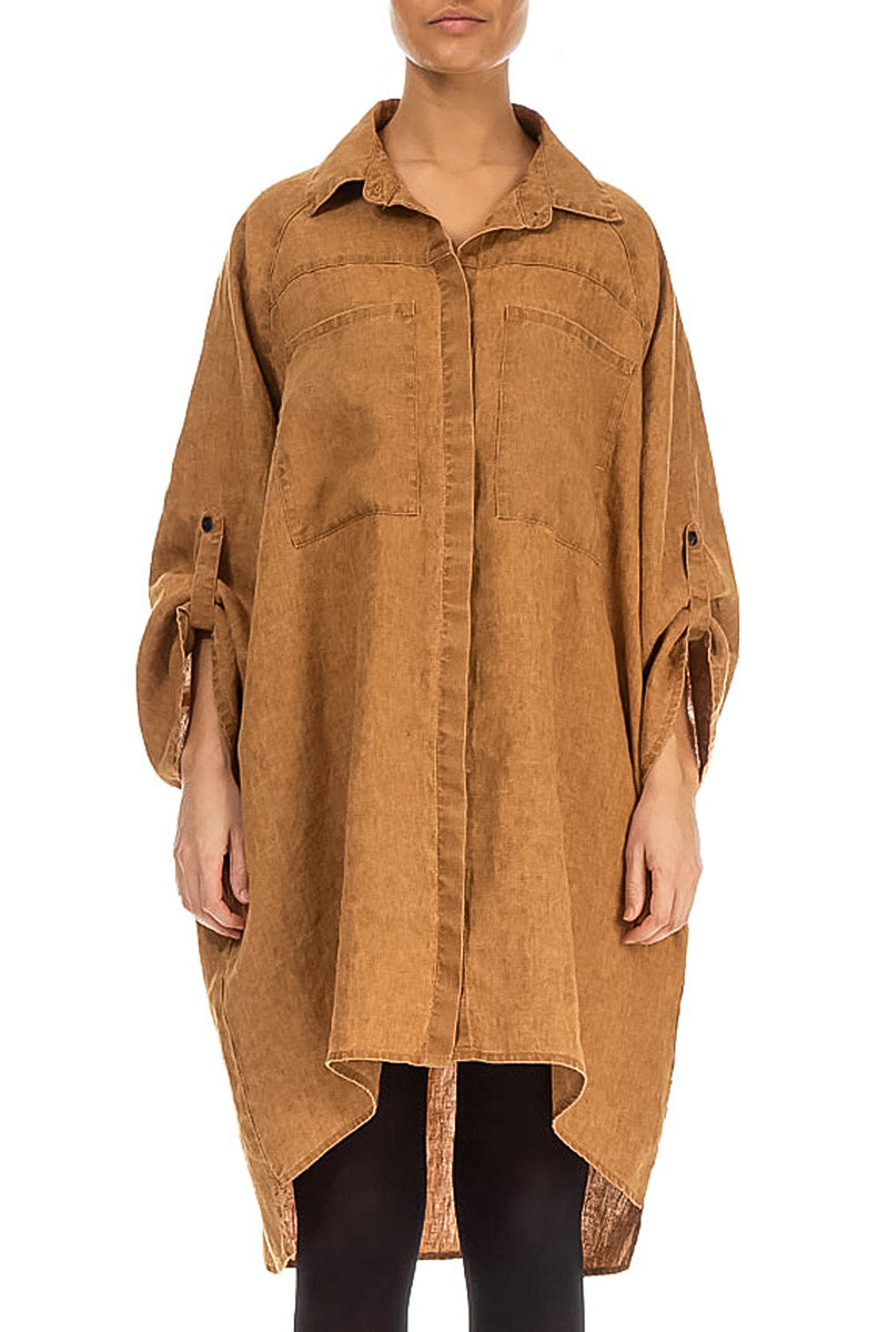 Wide Loose Caramel Linen Shirt