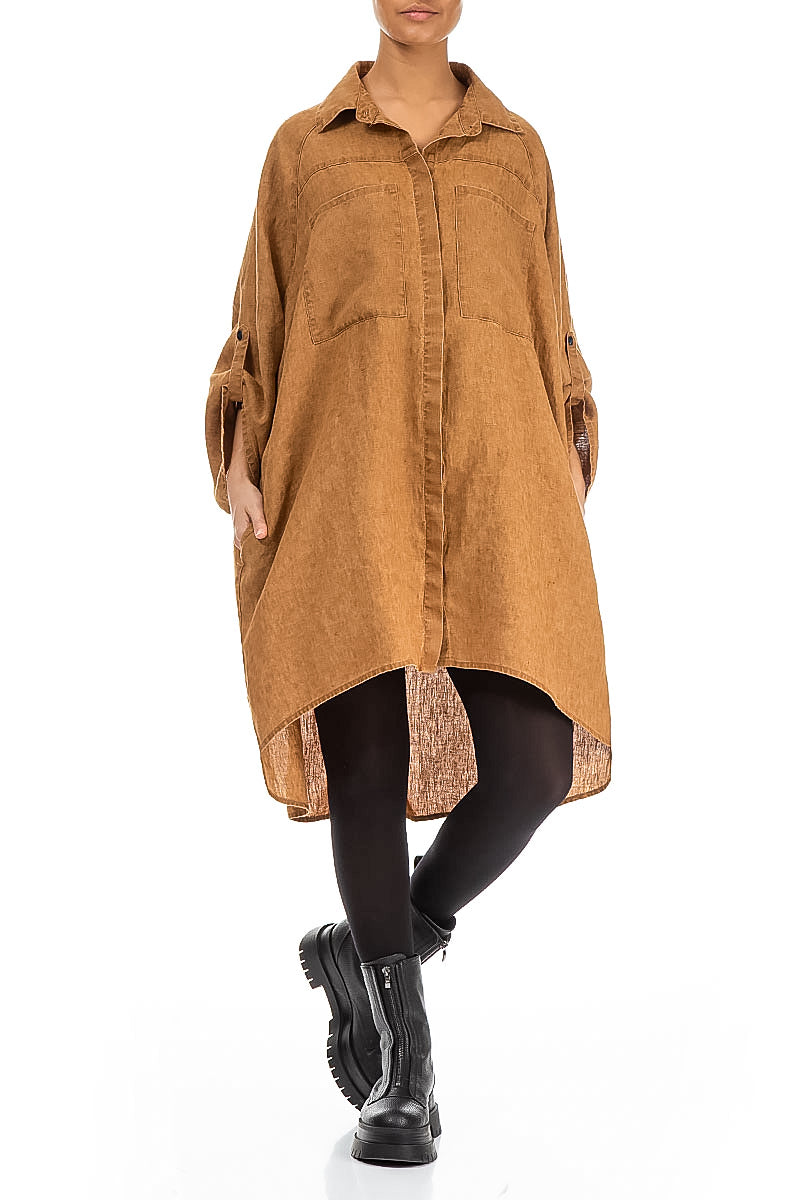 Wide Loose Caramel Linen Shirt