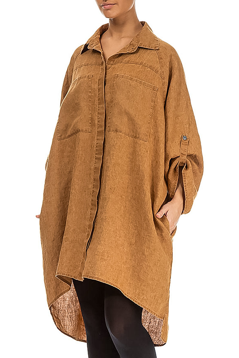 Wide Loose Caramel Linen Shirt