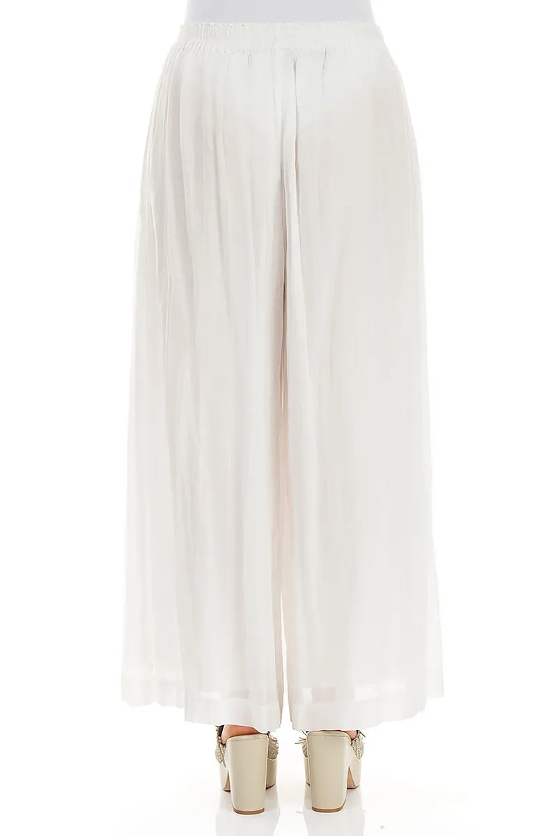 Wide Off White Crumpled Cotton Trousers