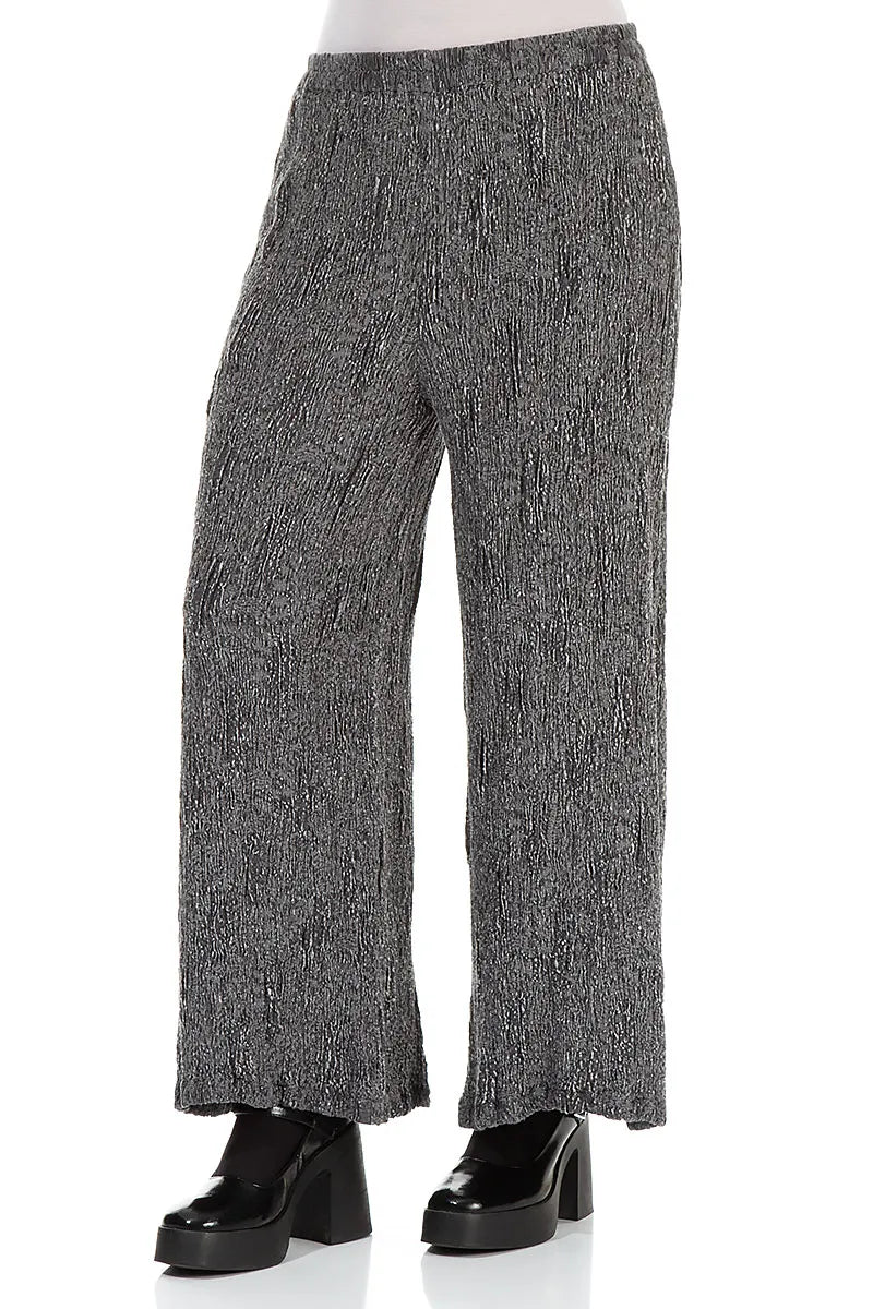 Wide Silver Textured Silk Linen Trousers