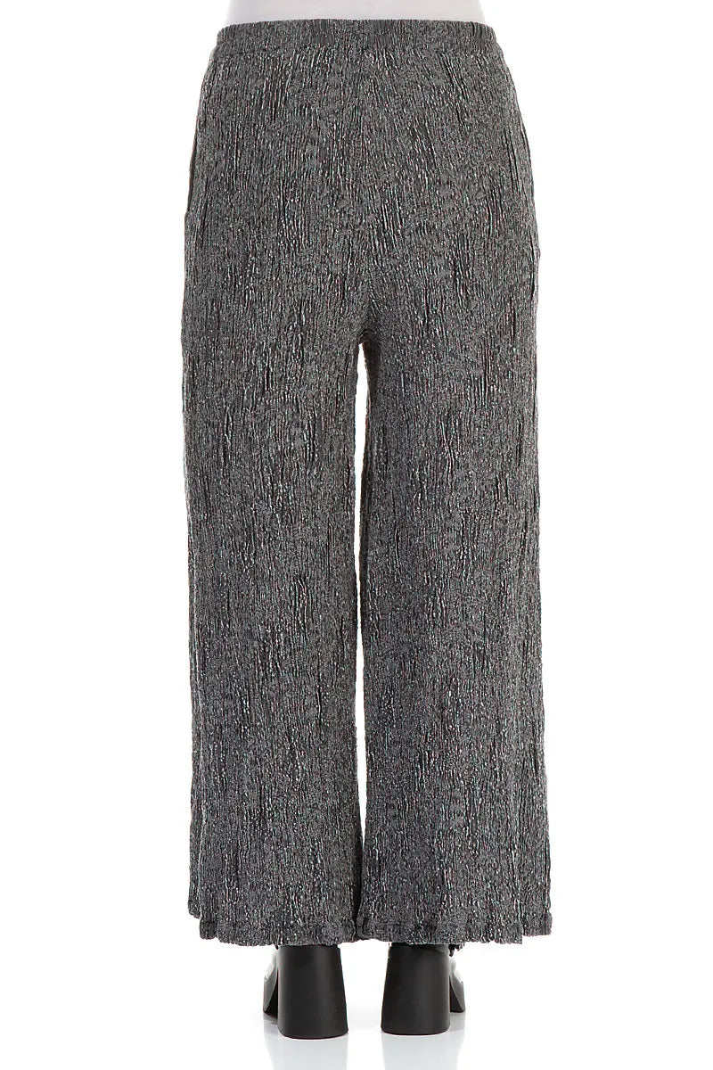Wide Silver Textured Silk Linen Trousers