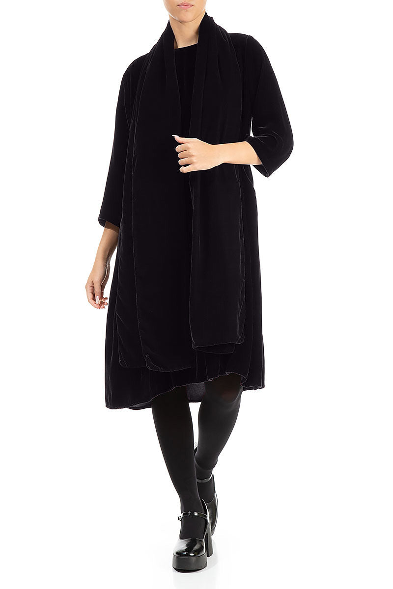 Breiter schieferblauer Seidensamtschal