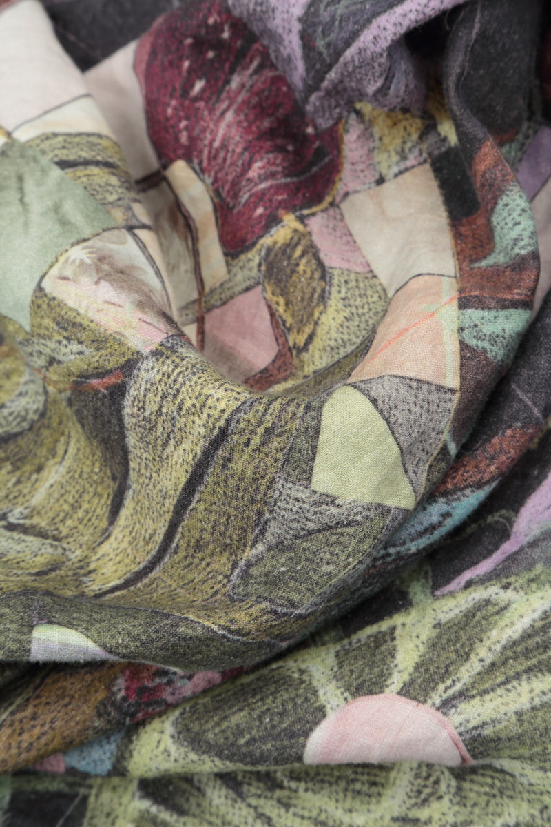 Wide Sleeves Art Mosaic Linen Dress 5