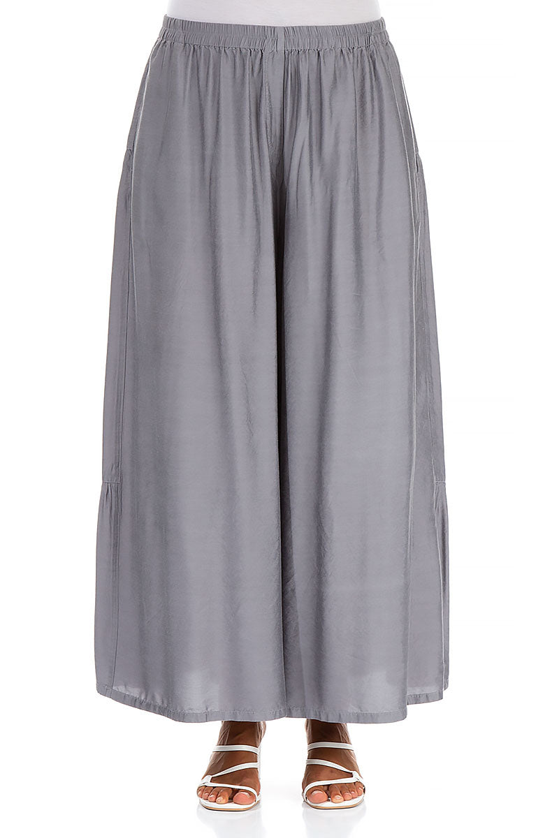 Wide Tiered Back Storm Grey Silk Bamboo Trousers 1