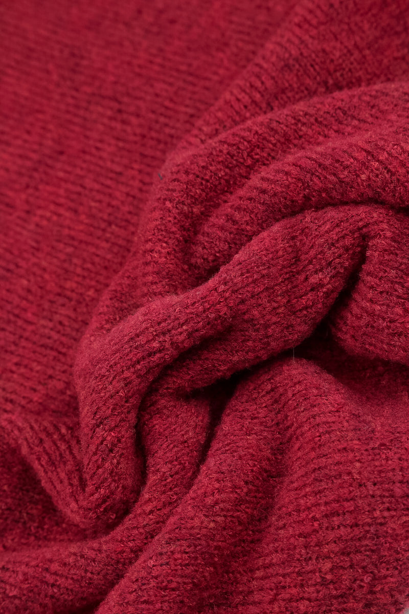 Wide Wavy Seam Ruby Red Wool Sweater 6