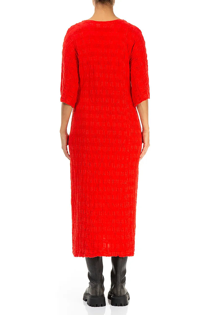 Robe en lin texturé rouge vif tissé