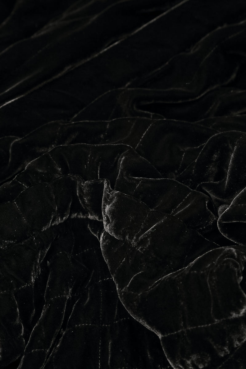 Black Pleated Silk Velvet Jacket - Coat