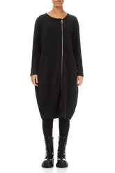 Zip Front Grey Wavy Cotton Dress 1