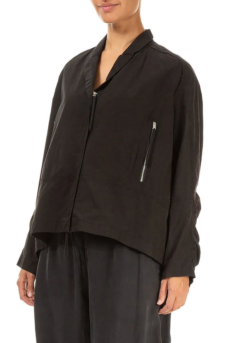 Zips Embellished Black Cotton Jacket 3