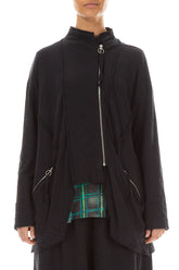 Zips Embellished Grey Wavy Cotton Jacket 1