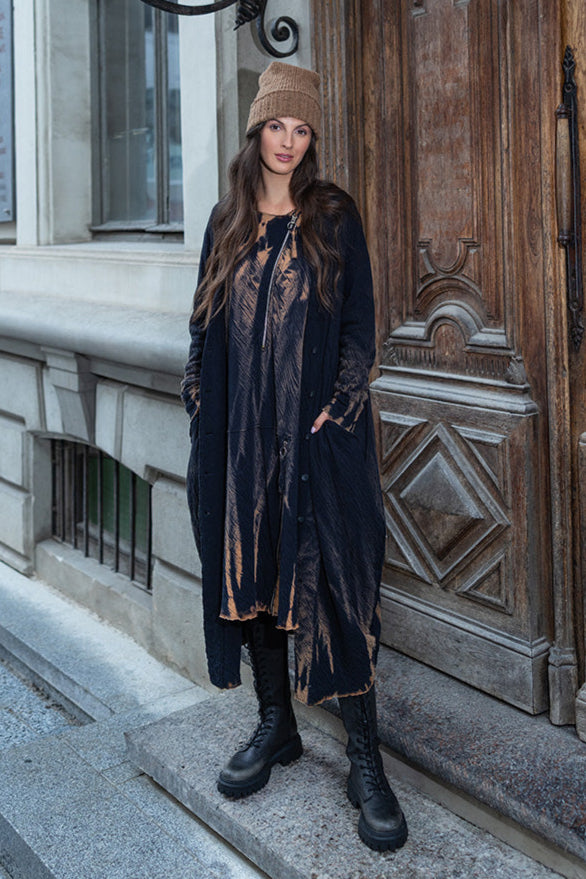 Zips Embellished Tie-Dye Wavy Cotton Dress 6