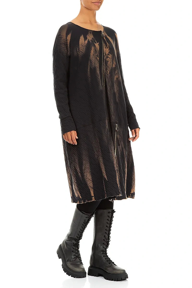 Zips Embellished Tie-Dye Wavy Cotton Dress 3