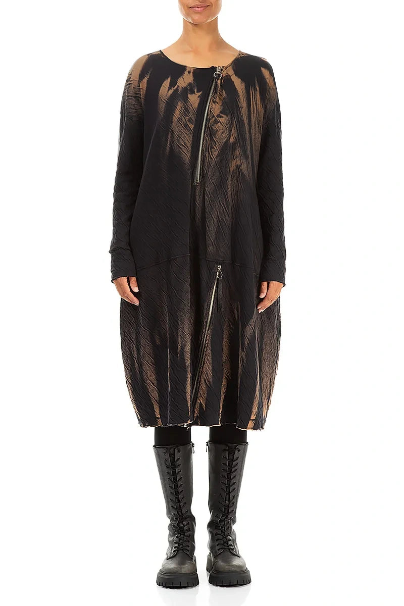 Zips Embellished Tie-Dye Wavy Cotton Dress 1