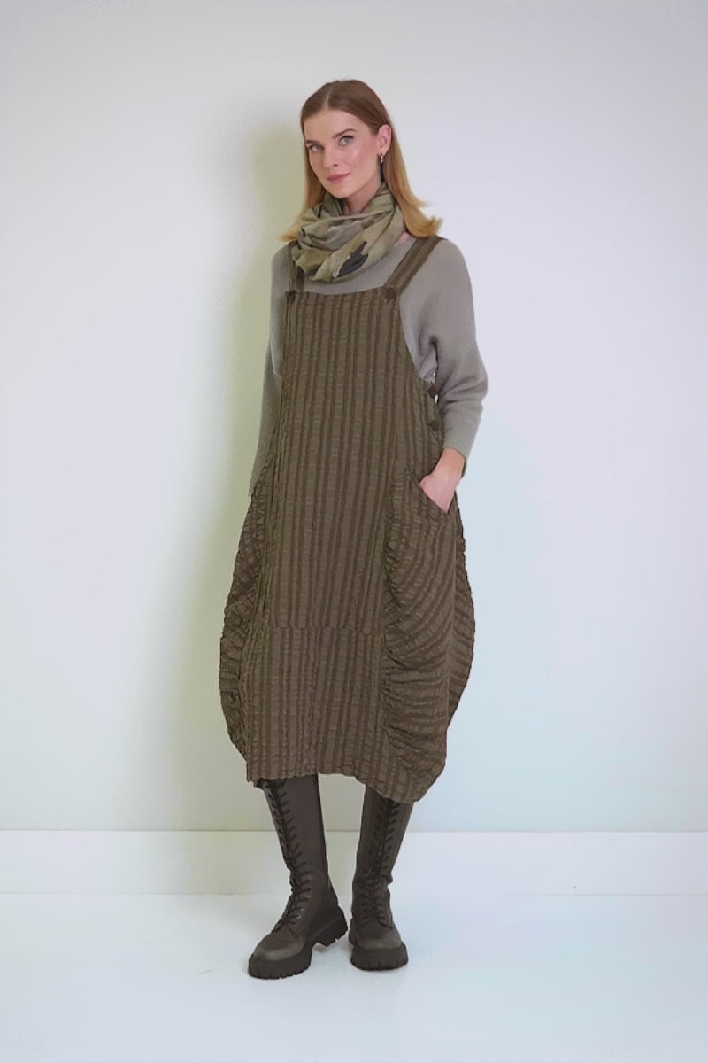 Trägerkleid aus Leinen-Baumwolle mit Karomuster in Altkupfer
