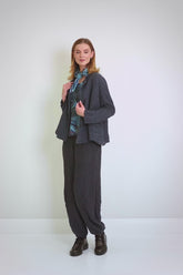 Ruched Hem Graphite Blue Crinkled Silk Linen Trousers 7