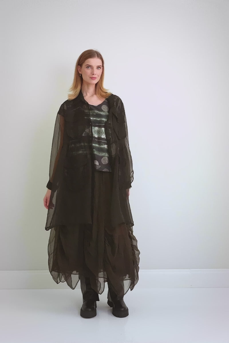 Pockets Black Silk Chiffon Jacket