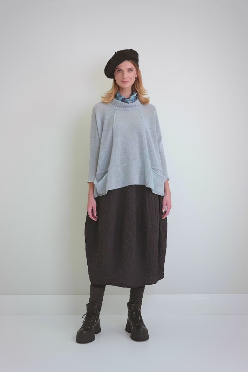 Ribbed Neck Silver Blue Wool Sweater 7