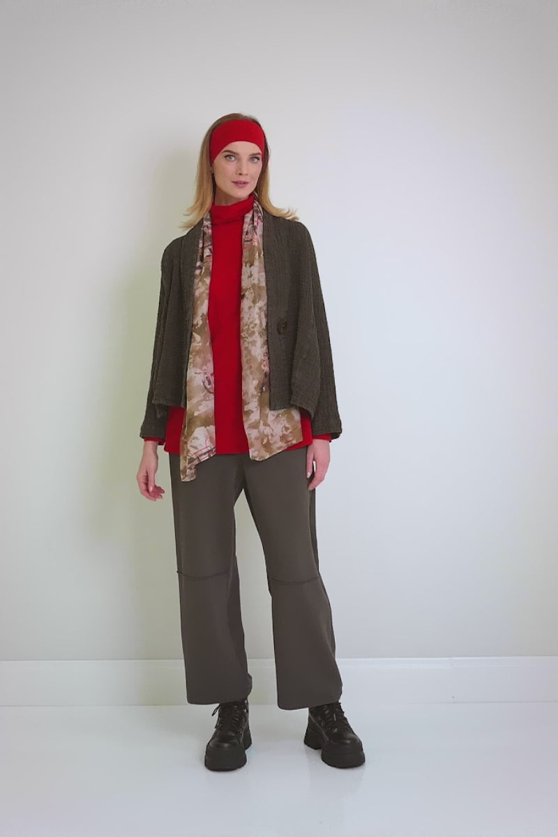 Strukturierte Leinenjacke in Waldbraun mit einem Knopf