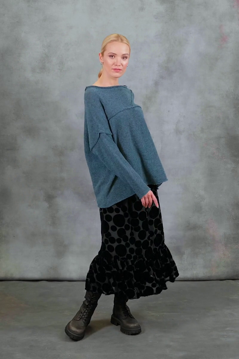 Asymmetrical Seams Teal Wool Sweater 7