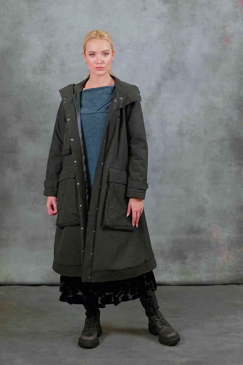 Long Hooded Black Cotton Coat 7