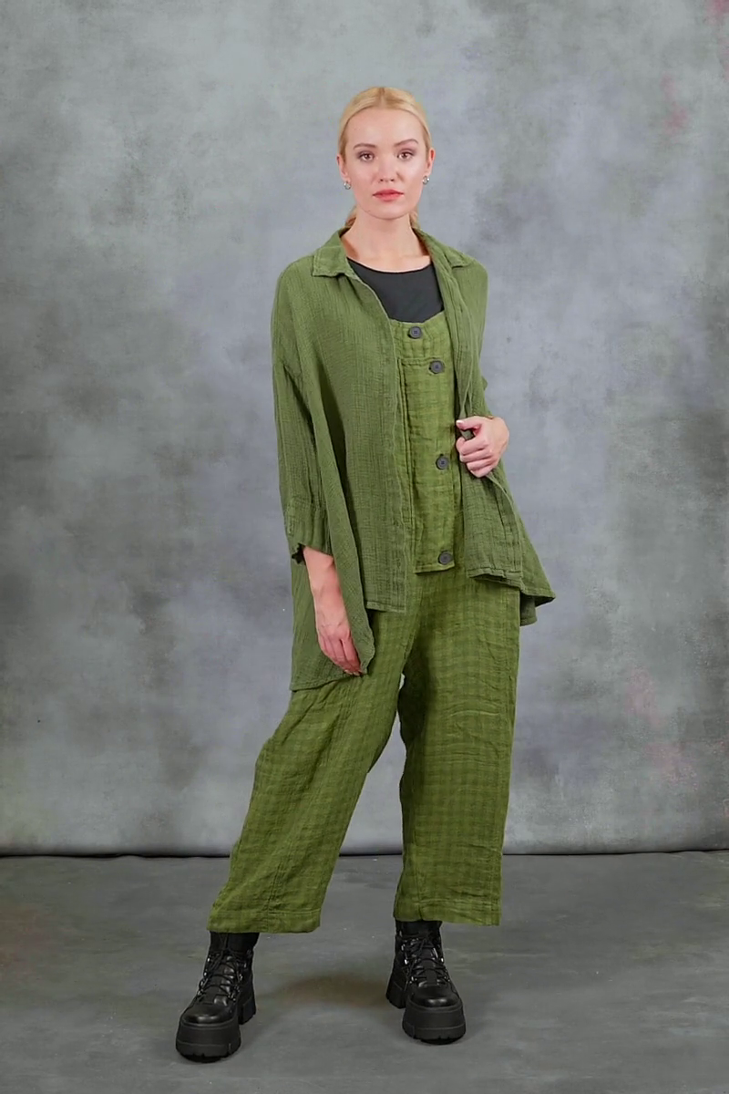 Loose Olive Textured Linen Shirt 7