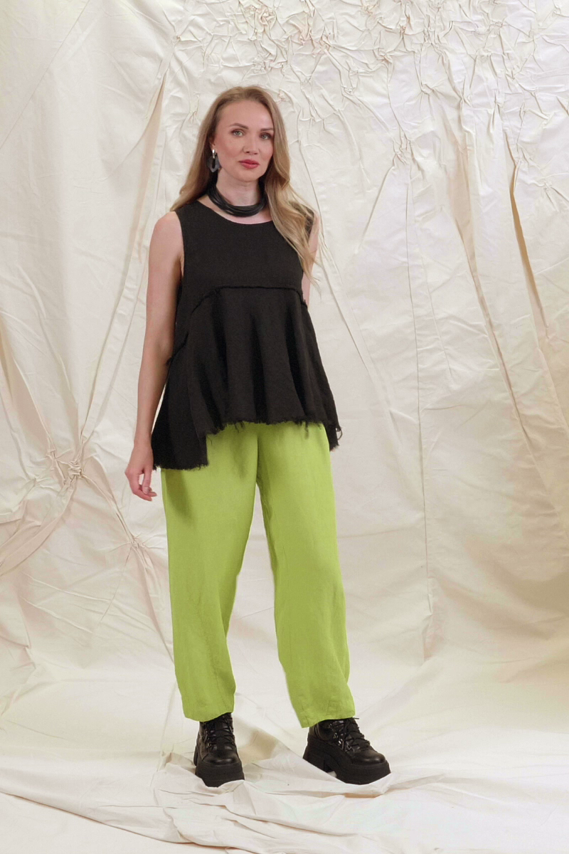 Sleeveless Flared Raw Edge Black Linen Blouse 7