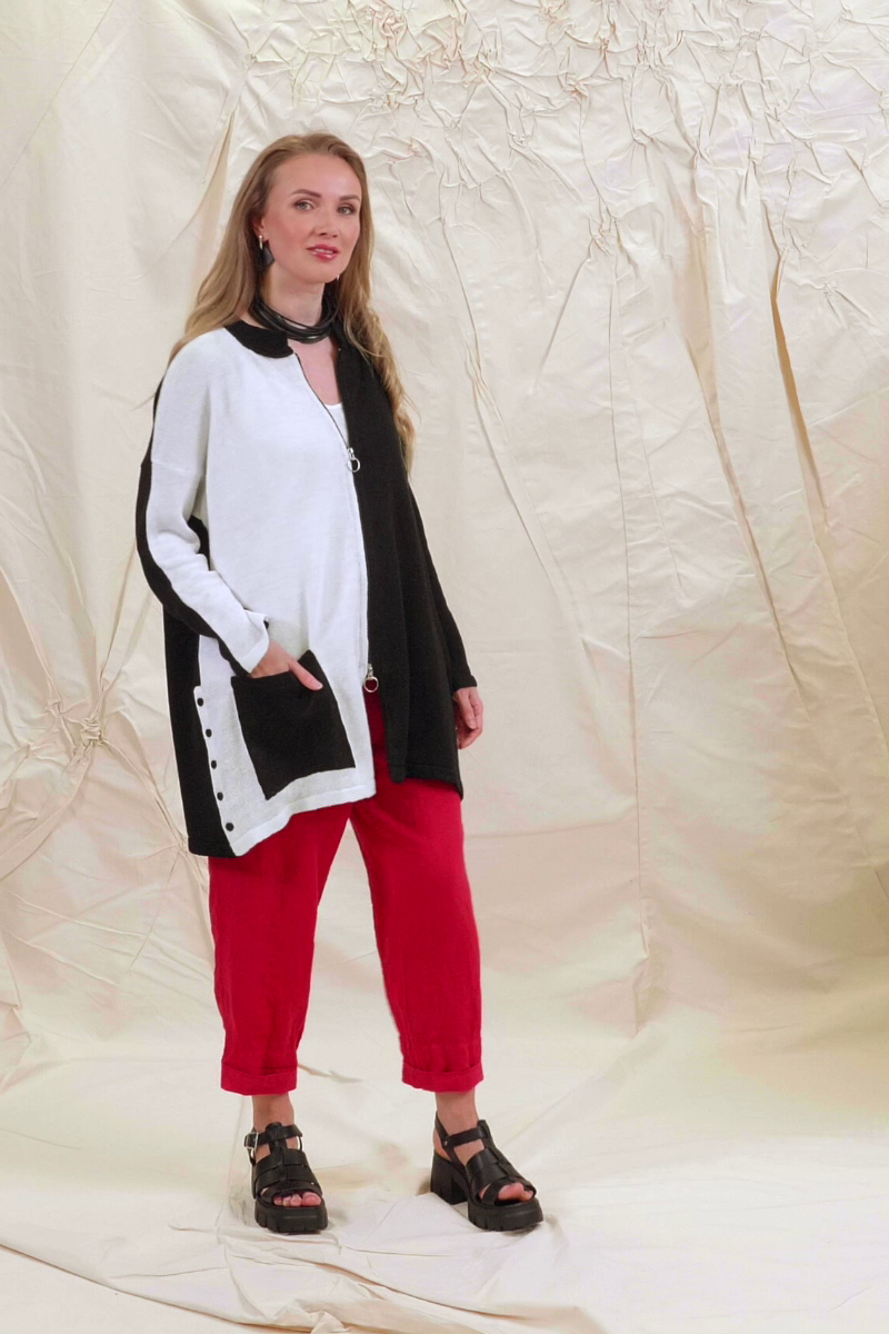Two-Tone Black & White Linen Cardigan 7
