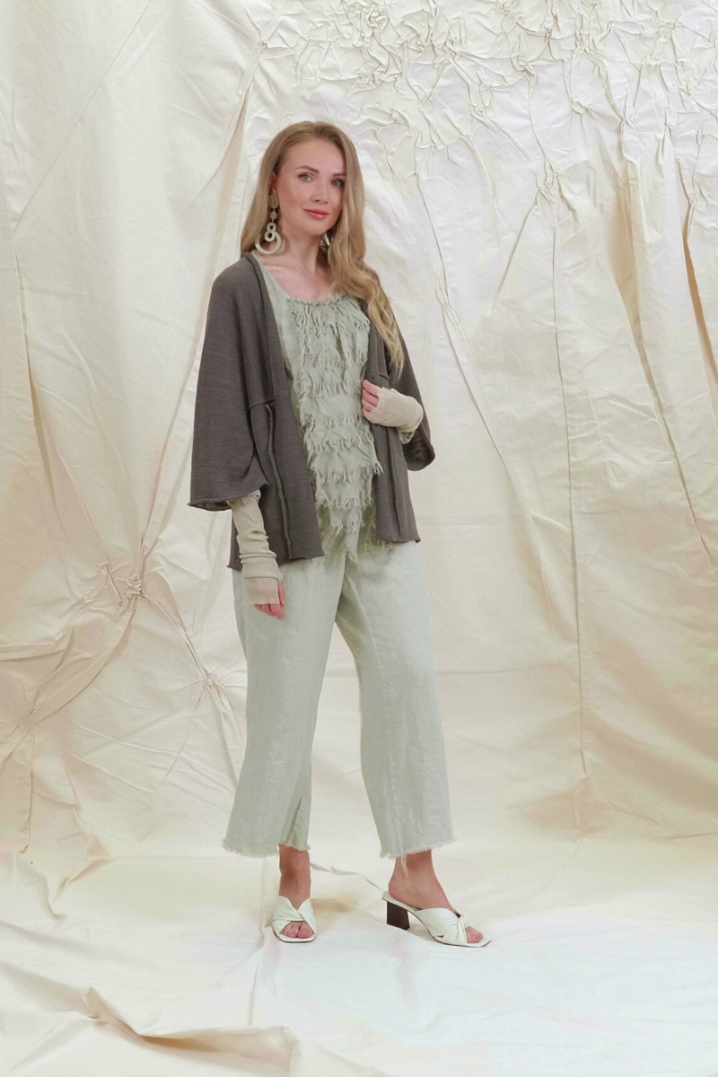 V-Neck Brown Linen Cardigan 7