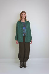 Ruched Hem Forest Brown Crinkled Silk Linen Trousers 8