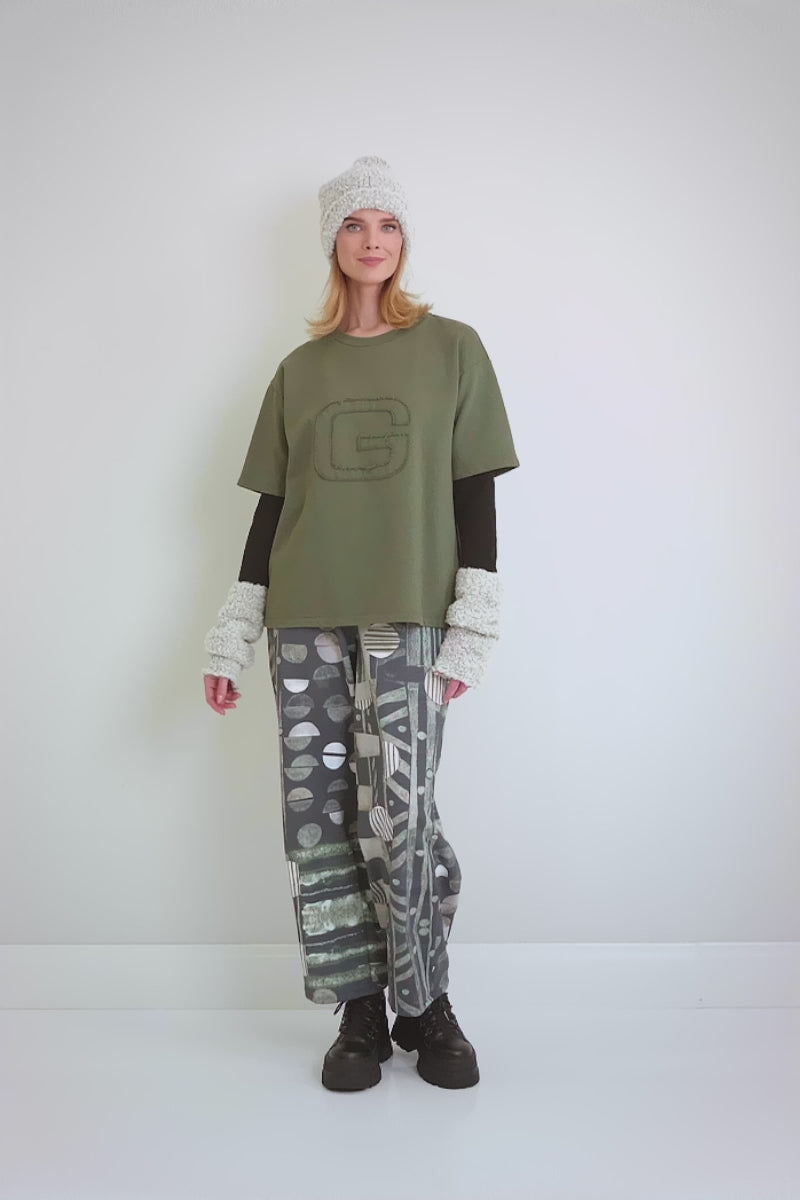 Lockere Bluse aus Waldnebel-Baumwolle