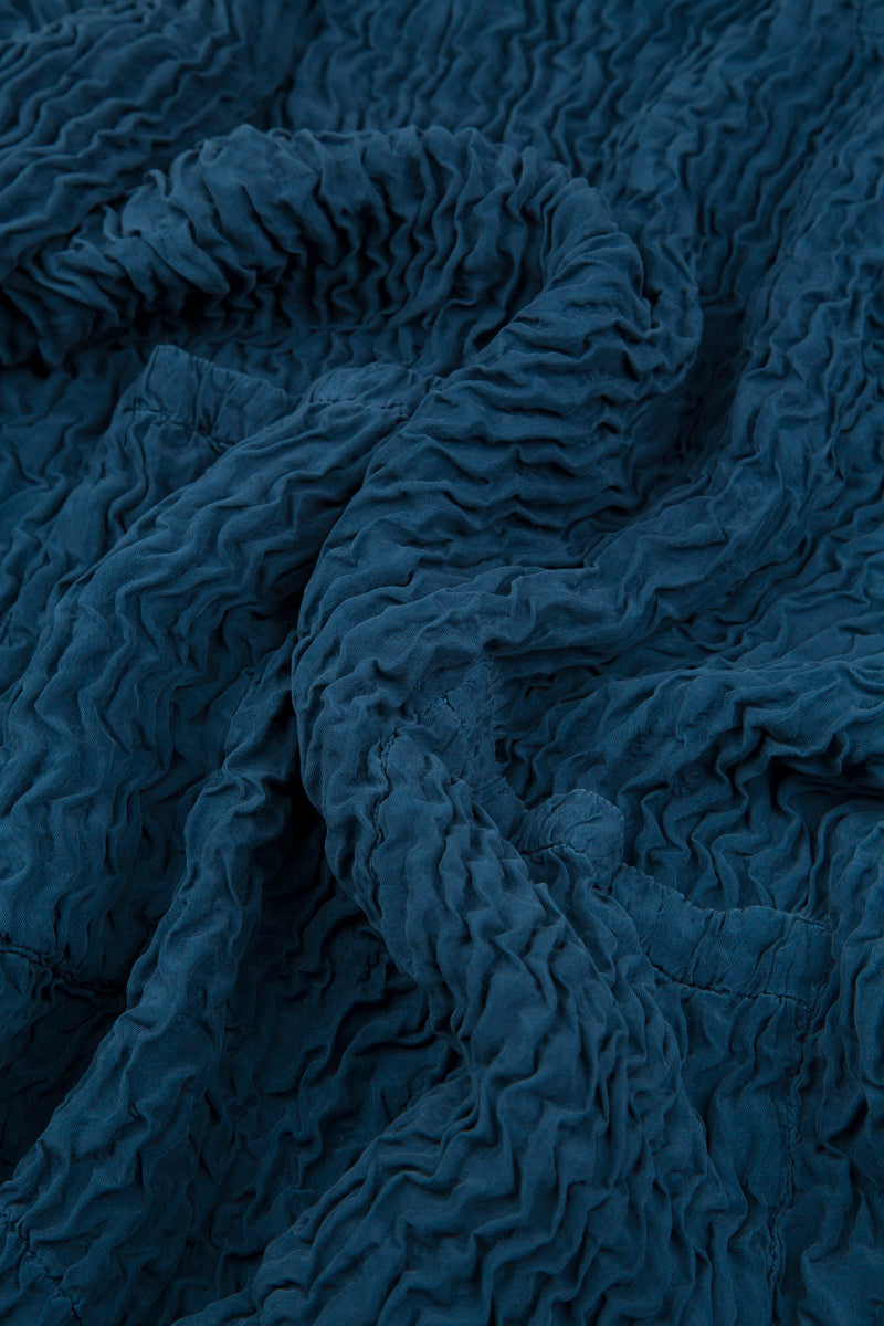 A-line Crinkled Petrol Blue Silk Skirt 4