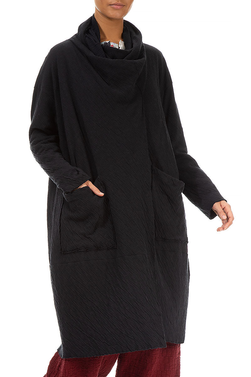 Adjustable Collar Grey Wavy Cotton Jacket 3